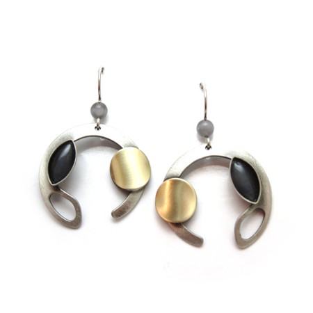 Industrial Half circle Charcoal Grey Catsite Earrings - Click Image to Close